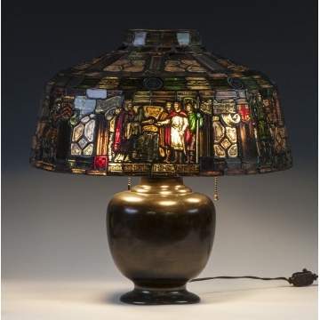 Duffner & Kimberly Leaded & Stained Glass Lamp, depicting Magna Carta 