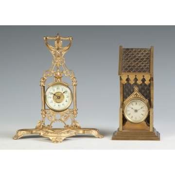 Two Brass Novelty Clocks, Ansonia & Parker Whipple