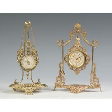 Two Brass Novelty Clocks, Parker Whipple & Ansonia