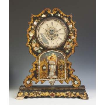 Litchfield Manufacturing Co. Paper Mache & Mother of Pearl Shelf Clock