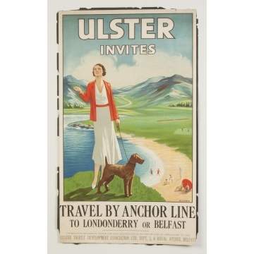 Ulster Invites Travel by Anchor Lines Vintage Travel Poster