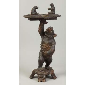 Carved Black Forrest Bear Smoking Stand with Music Box