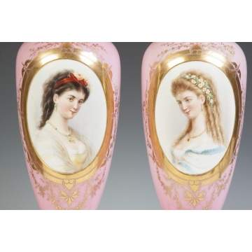 Pair of Cased Glass Portrait Vases