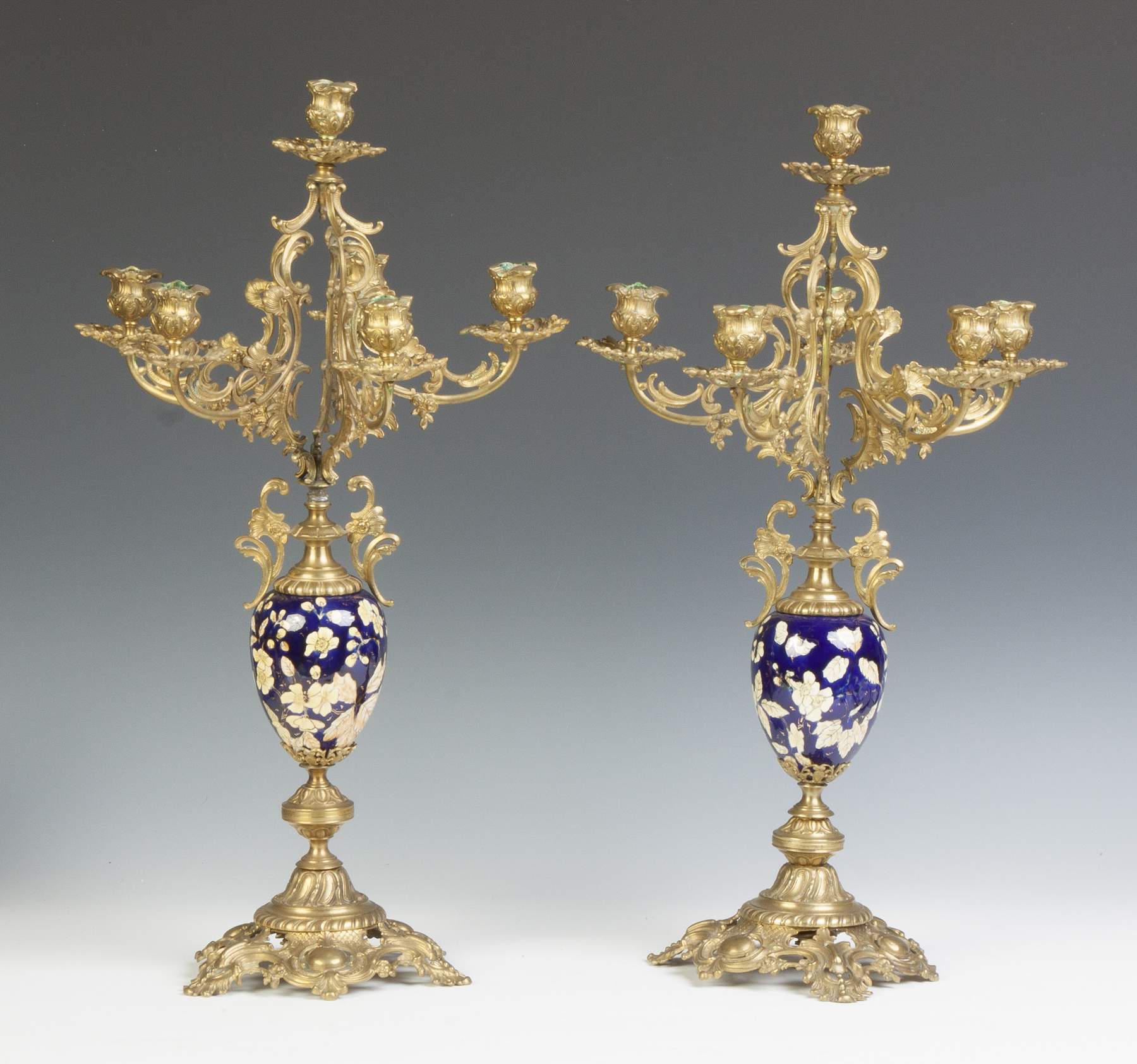 Pair of Victorian Brass & Porcelain Candelabras Cottone Auctions