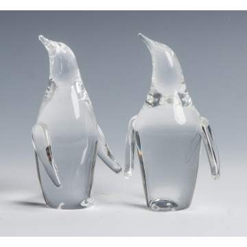 Two Steuben Crystal Penguins