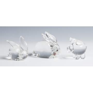 Steuben Crystal Bunny Rabbits & Pig
