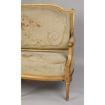 French Carved & Gilt Wood Settee with Matching Side Chair