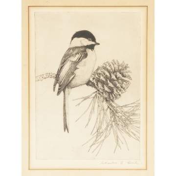 Charles Emile Heil  (MA, 1870-1950), Watercolor & etching of birds
