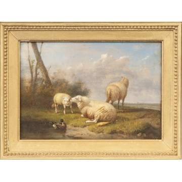 Joseph VanDiegheim (Belgium, 1843-1885) Sheep & duck