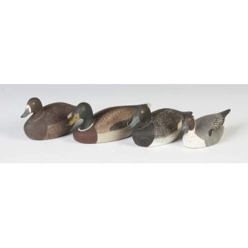 Ken Harris, Woodville, NY, Group of 4 Carved & Painted Miniature Duck Decoys