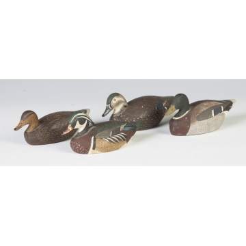 Ken Harris, Woodville, NY, Group of 4 Carved & Painted Miniature Duck Decoys