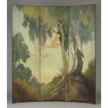 Eugene Dyczkowski (American, 1899-1987) Three Panel Folding Screen "Pink Roseate Spoonbills"