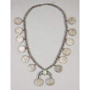 Navajo Silver & Turquoise Necklace with Half Dollars