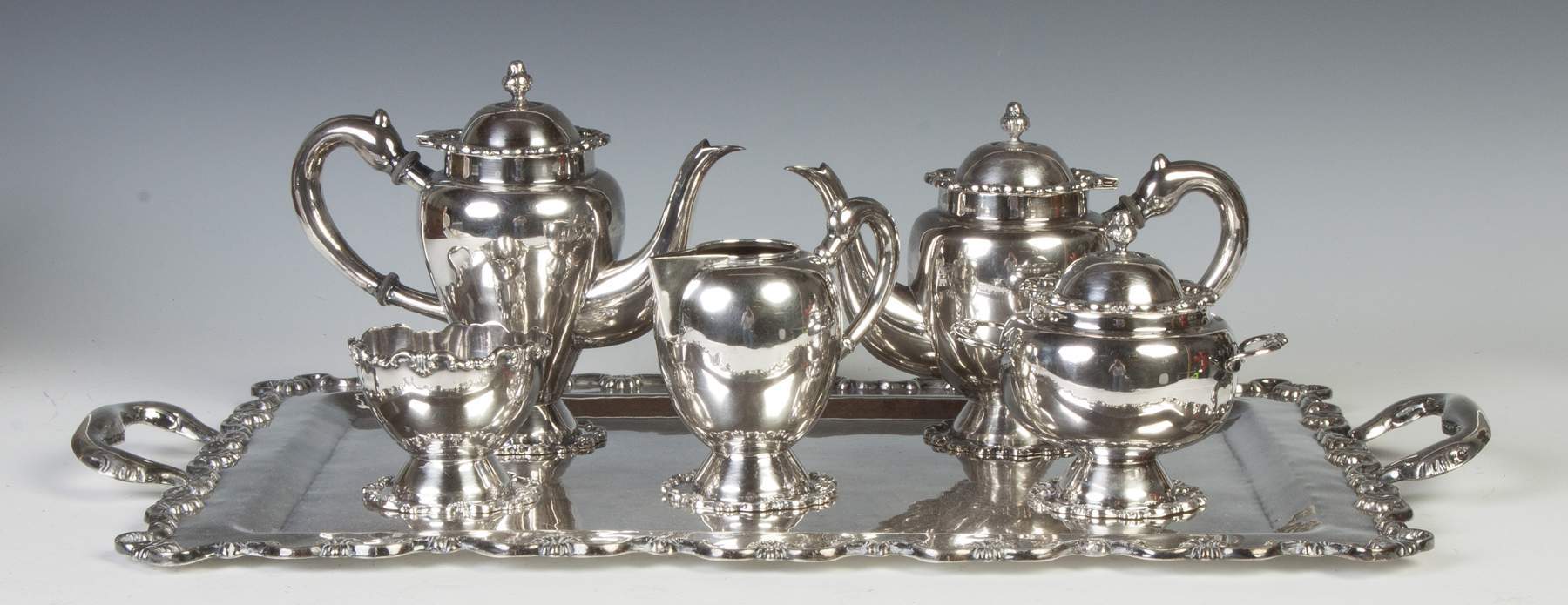 Sterling Silver Five Piece Tea & Coffee Set with Tray Cottone Auctions