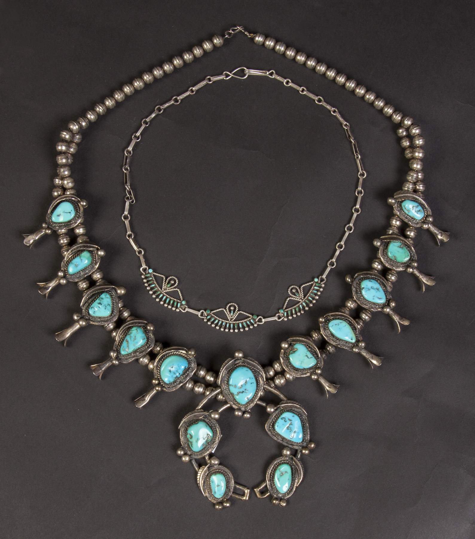 Two Navajo Sterling Silver & Turquoise Necklaces | Cottone Auctions