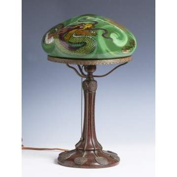Handel Table Lamp with Reverse Painted Dragon