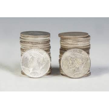 Forty 1920's Peace Silver Dollars
