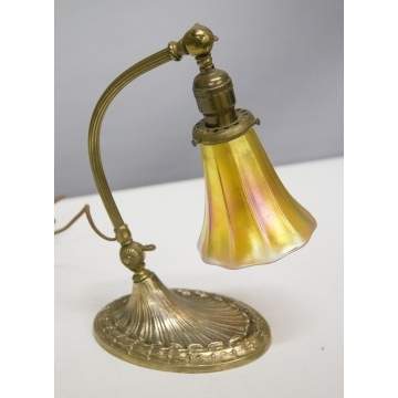 Gilded Brass Desk Lamp with Steuben Aurene Shade