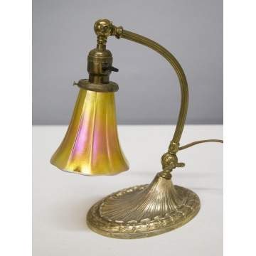 Gilded Brass Desk Lamp with Steuben Aurene Shade