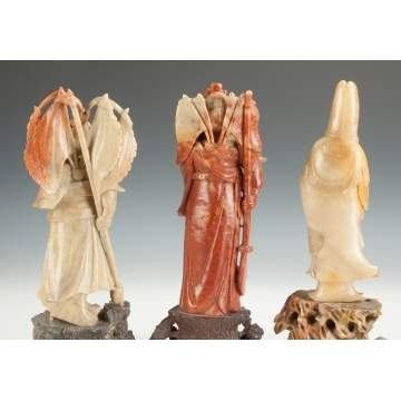Three Chinese Carved Soapstone Court Figures