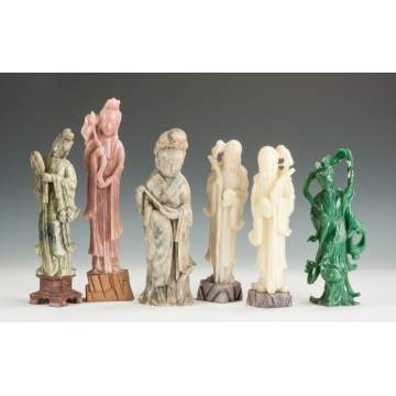 Group of Six Chinese Carved Soapstone & Hardstone Court Figures