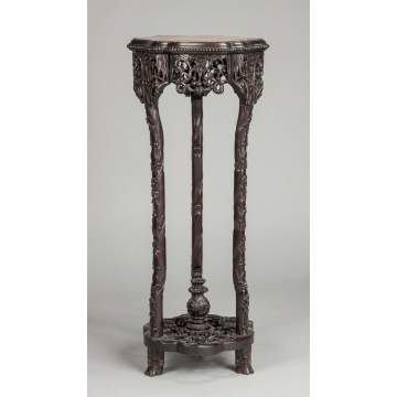 Chinese Carved Hardwood Stand with Marble Top