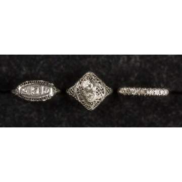 3 Vintage White Gold & Diamond Rings