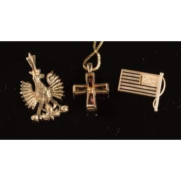 Two 14k Gold Pins & A Pendant