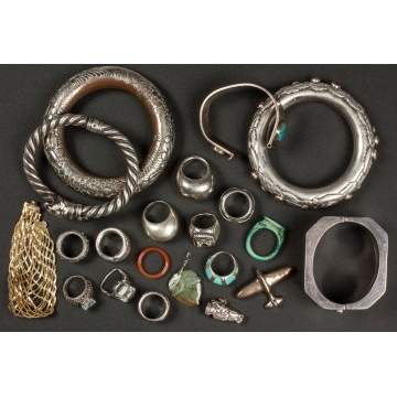 Large Group of Vintage Silver Bracelets & Rings