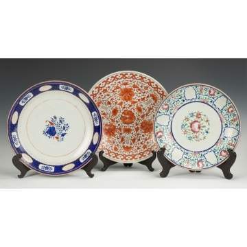 Three Early Chinese Export Decorated Porcelain Chargers
