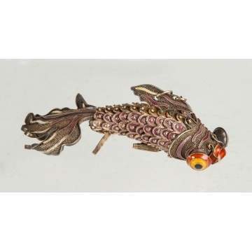 Silver & Enameled Articulated Fish