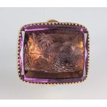 14K Gold & Engraved Amethyst Ring