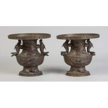 Japanese Bronze 2-Piece Vases 