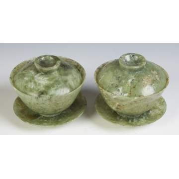 Set of Two Chinese Spinach Jade Covered Cups