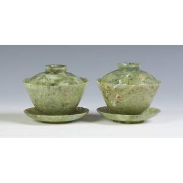 Set of Two Chinese Spinach Jade Covered Cups