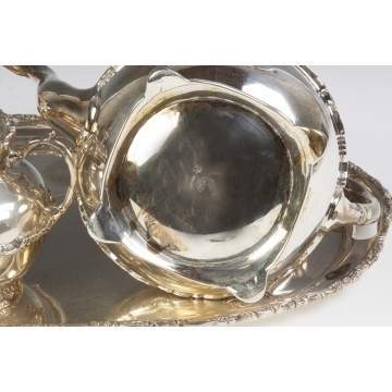 Mexican Sterling Silver Three Piece Tea Set with Matching Tray