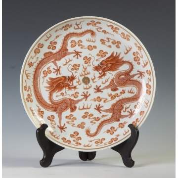Chinese Iron Red & Gilt Dragon Charger 
