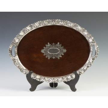 Silver & Mahogany Serving Tray