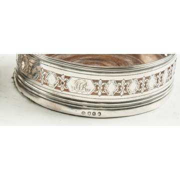 Three George III Sterling Silver & Mahogany Wine Coasters