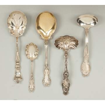 Five Sterling Silver Serving Spoons & Ladels