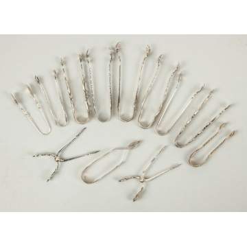 Twelve Various Sterling Silver Tongs