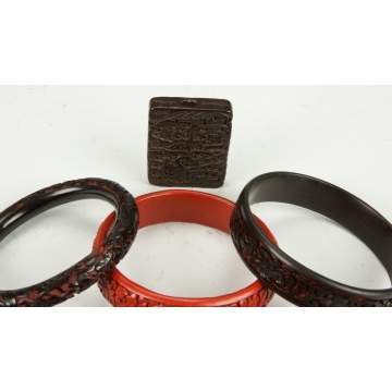 Chinese Cinnabar Bracelets, Rings & Horn Pendant