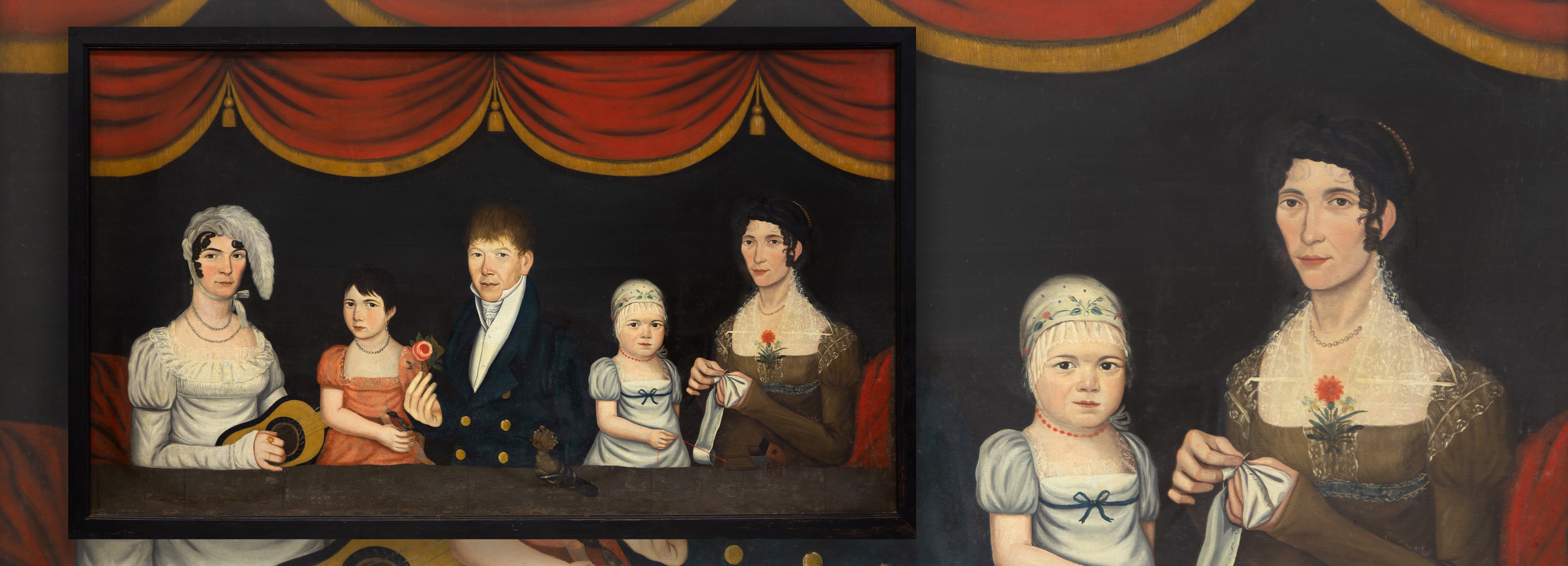 Rare Family Folk Art Portrait, 44 x76 in.