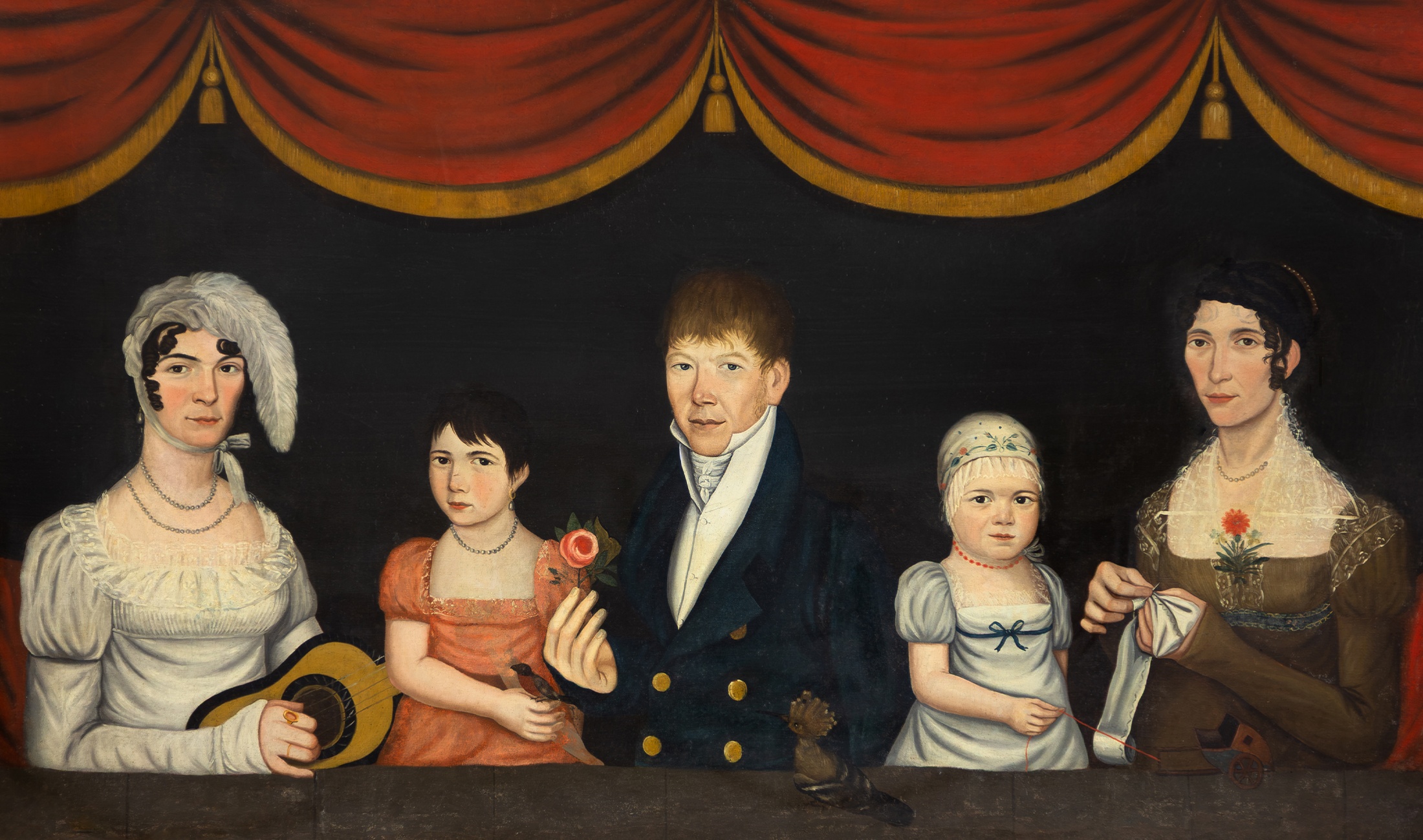 Rare Family Folk Art Portrait, 44 x76 in.